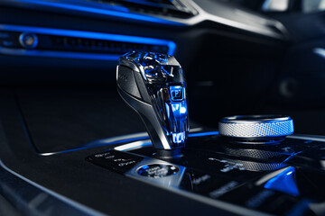 Luxury car gear shifter knob close up