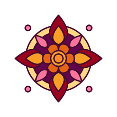 Colorful web icon with Rangoli, ritual hindu art. It is used during festivals Diwali, Onam and Makara Sankranti, also known as Pongal. Hindu ritual object - vector logo