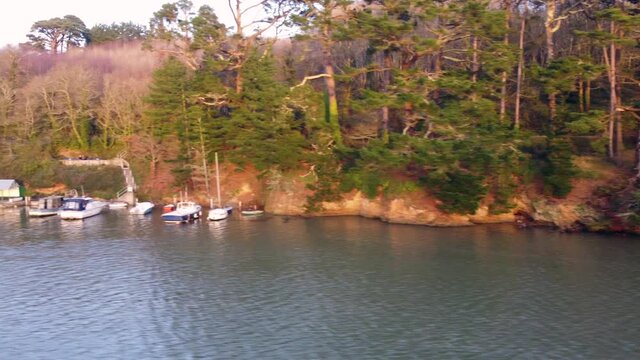 aerial drone footage between Malpas and truro cornwall uk. Near sunny corner 