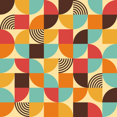 Abstract geometric pattern - seamless retro bauhaus style print design - simple repeating lines and shapes mosaic background - 399759589