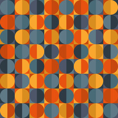 Abstract retro seamless pattern design with circles and squares - red, blue, orange, and yellow colors - 399759719