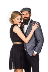 Stylish couple. Old fashion. Couple in evening clothes. Elegant couple in fashionable clothes. Event. Elite.