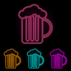 beer glass color neon set. Simple thin line, outline vector of web icons for ui and ux, website or mobile application