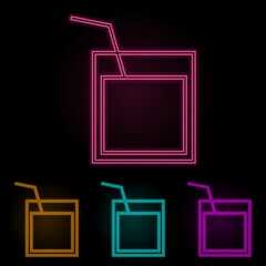 a glass of whiskey with a straw color neon set. Simple thin line, outline vector of web icons for ui and ux, website or mobile application