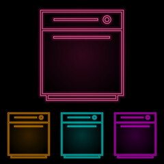 dishwashing machine color neon set. Simple thin line, outline vector of web icons for ui and ux, website or mobile application