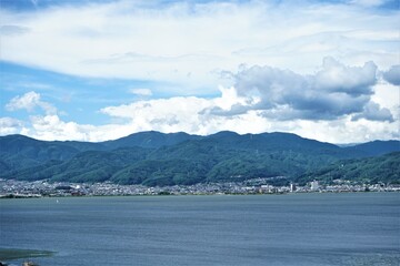 Fototapeta na wymiar 諏訪湖 長野県 諏訪市 - Lake Suwa in Nagano, Japan