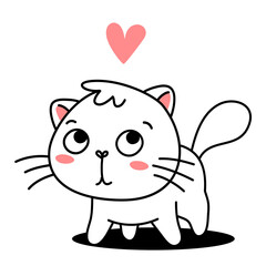 Vector illustration of cute cat with pink heart