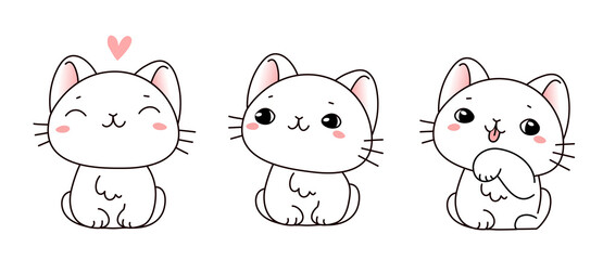 Vector set of illustration of cute kitty in different pose