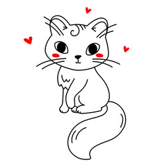Vector illustration of cute sitting cat with heart