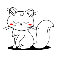 Vector illustration of cute sitting cat with fluffy tail