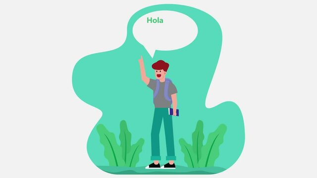 Male student saying hello in different languages