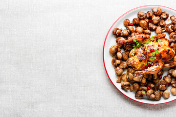Fried chick with mushrooms