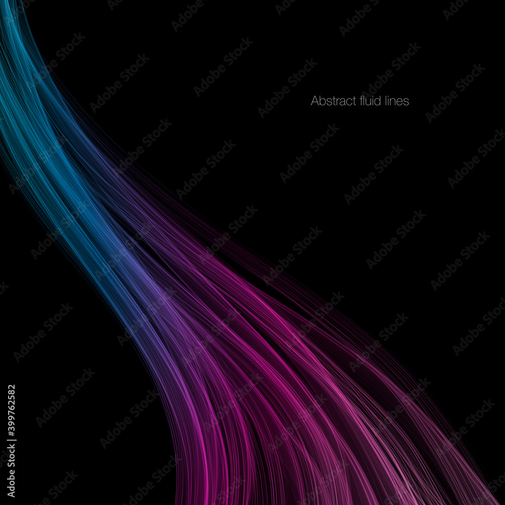 Poster abstract curve light lines flowing colorful purple blue green isolated on black background with spac