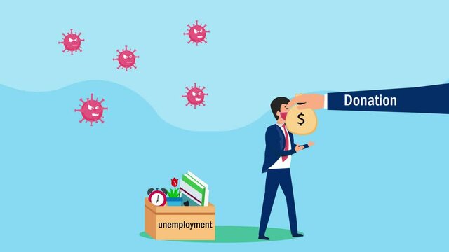 Unemployment businessman receiving donation