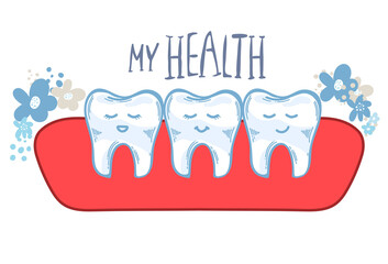 dental cartoon vector, teeth with gum, my health . hand drawing, dental care