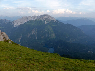 Mountain hiking tour to Grubigstein and Gartnerwand mountain, Tyrol, Austria