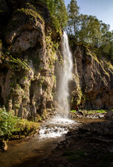 Fototapeta na wymiar Honey waterfalls - a natural monument in Karachay-Cherkessia