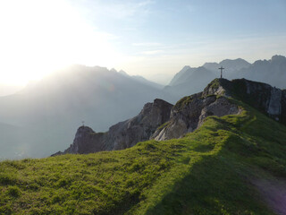 Fototapeta na wymiar Summit cross of Grubigstein mountain, Lechtal Alps, Tyrol, Austria