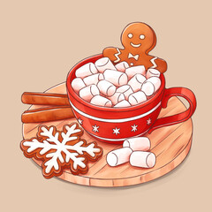 Christmas hot chocolate, with gingerbread man and marshmallow