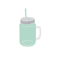 Vector hand drawn doodle sketch mint colored smoothie jar cup isolated on white background