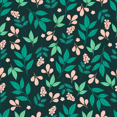 Botanical seamless pattern with green leaves . Leaves and flowers wallpapers. Florals background.