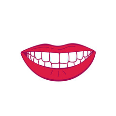 Isolated smiling lips with healthy teeth, Hand drawn line art illustration, Vector sketch. doodle on white.