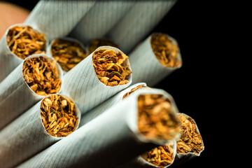 A pack of white cigarettes photographed close-up - 399766959