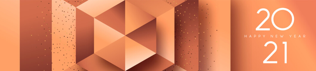 New Year 2021 copper bronze 3d geometric banner