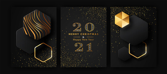 Christmas New Year 3d gold black modern card set