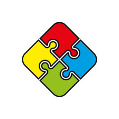 Simple Puzzle four piece business presentation. Circle outline puzzle, Closed cycle infograph. 4 Step contour process diagram. Section line compare puzzle banner.