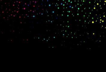 Dark multicolor, rainbow vector background with triangles, circles, cubes.