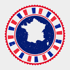 France grunge stamp. Round logo with map and flag of France. Country stamp. Vector illustration.