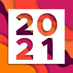 2021 New Year paper cut color greeting card