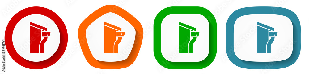 Poster House with gutter vector icon set, flat design buttons on white background