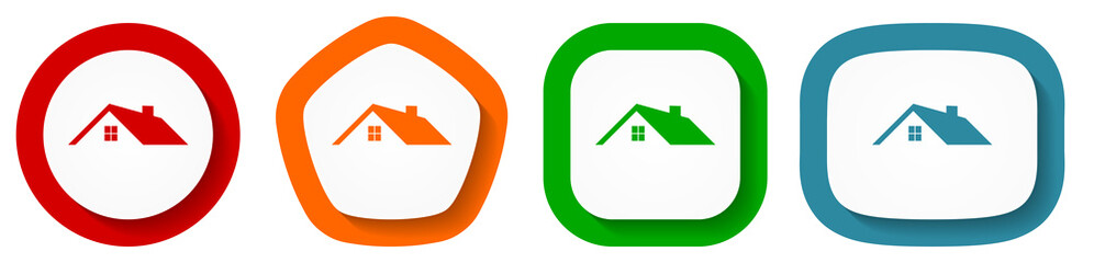 House, home, real estate concept vector icon set, flat design buttons on white background