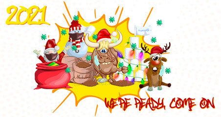 Obraz premium Illustration of a New Year's card dedicated to the year of the bull in the clipart version