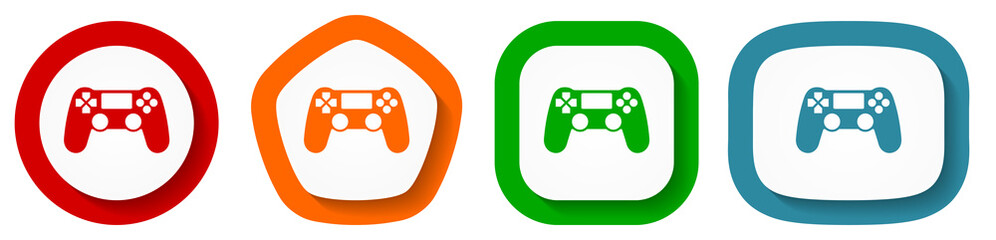 Wireless gaming controller, gamepad vector icon set, flat design buttons on white background © Alex White