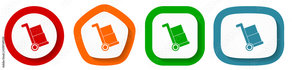 Poster delivery service, shipping barrow vector icon set, flat design buttons on white background
