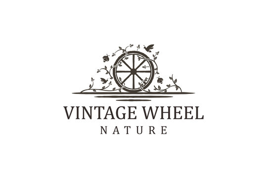 Cart wheel vehicle traditional logo design, farming wagon wood, cart wood rustic, traditional cart design.