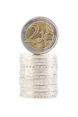 Euro coins: 2 euro, isolated on white background closeup. Money concept. 