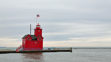 Holland Harbor Lighthouse on an overcast day
