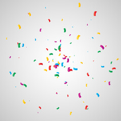 Many falling colorful confetti on background. Celebration banner. Vector