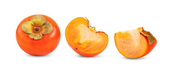 ripe persimmons on white background