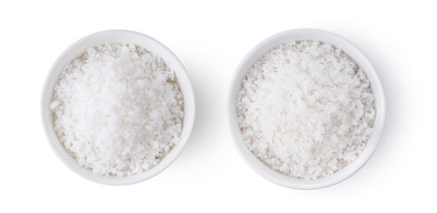 salt in white bowl isolated on white background