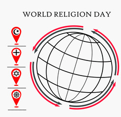 World religion day concept. Symbols of world religions: Islam, Christianity, Judaism, Buddhism
