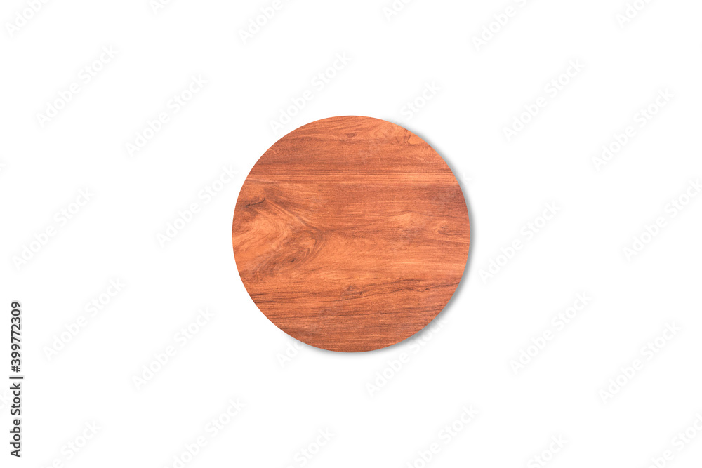 Wall mural Empty round wooden cutting board isolated on white background with clipping path for work or design