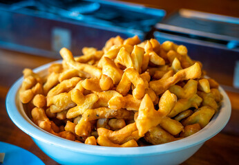 padnoongo on a white cup, fried food in Thailand, street food for breakfast