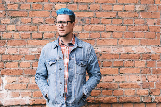 Stylish Young Man With Blue Hair.