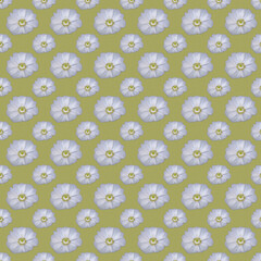 Seamless minimalistic anemone pattern on green background. Photo collage. Pop Art. Postcard. Printing on fabric. Wrapping.