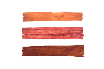 Three wooden slats isolated on white background with clipping path for design or work